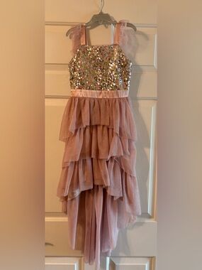 Emerald Sundae Pink Sequin Tulle High-Low Party Dress